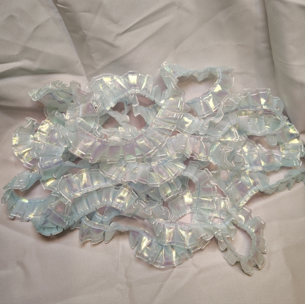 Blue/Mint Iridescent Organza Ruffle Trim 3/4” Wide – 4 Yds – Shimmer Sewing Lace